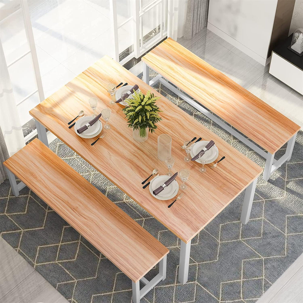 Dining Room Table Set with 2 Benches, Farmhouse Dining Table Set for 4-6, Woo...