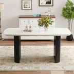 Ebullient White Marble Dining Table for 6–8, 67'' Modern Oval Kitchen Table with 3.5'' Thick White Marble-Patterned Tabletop and Matte Black Column Legs, Large Dining Room Table