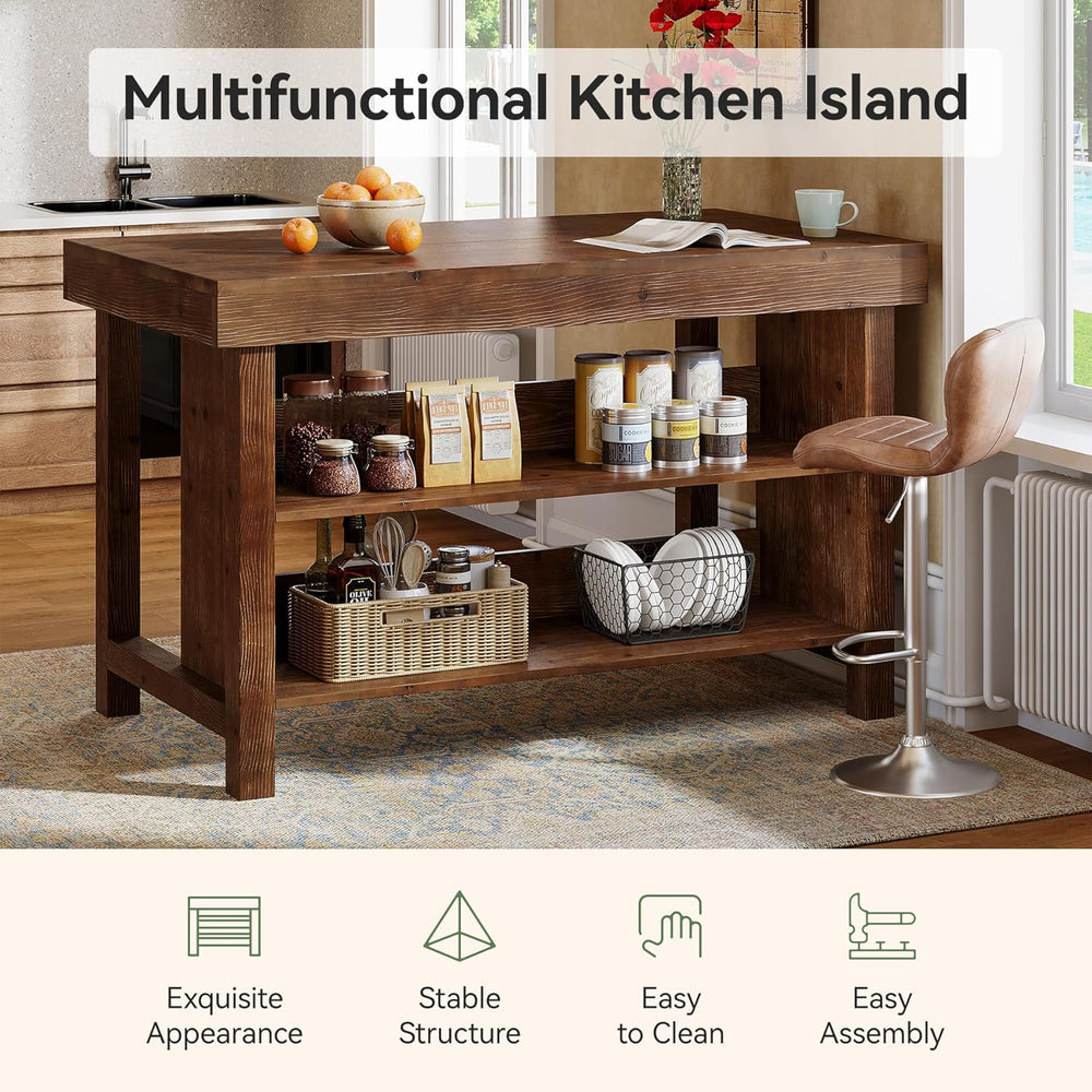 55" Solid Wood Kitchen Island with Storage, Farmhouse Kitchen Island Tab...