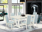 East West Furniture V027LA015-7 7 Piece Dining Table Set Consist of a Rectangle Dining Room Table with V-Legs and 6 Baby Blue Linen Fabric Parsons Chairs, 40x72 Inch, Multi-Color