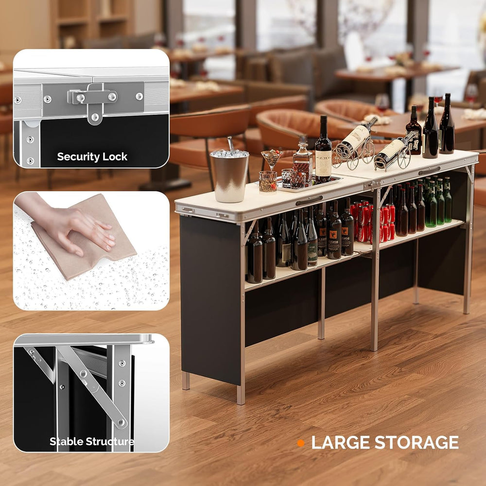 VINGLI 78" Portable Bar Table, 2-Tier Shelves, Mobile Bar Table for Even...