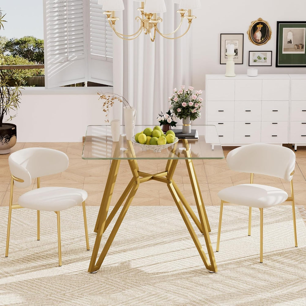 KEIKI 35.4-inch Square Tempered Glass Dining Table, Suitable for 2-4 People, ...