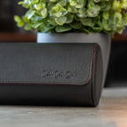 DailyWatch | Personalized Watch Roll Travel Case For 2 Watches - Handmade Genuine Leather Travel Case With Custom Engraving of Name or Initials - Black Cherry
