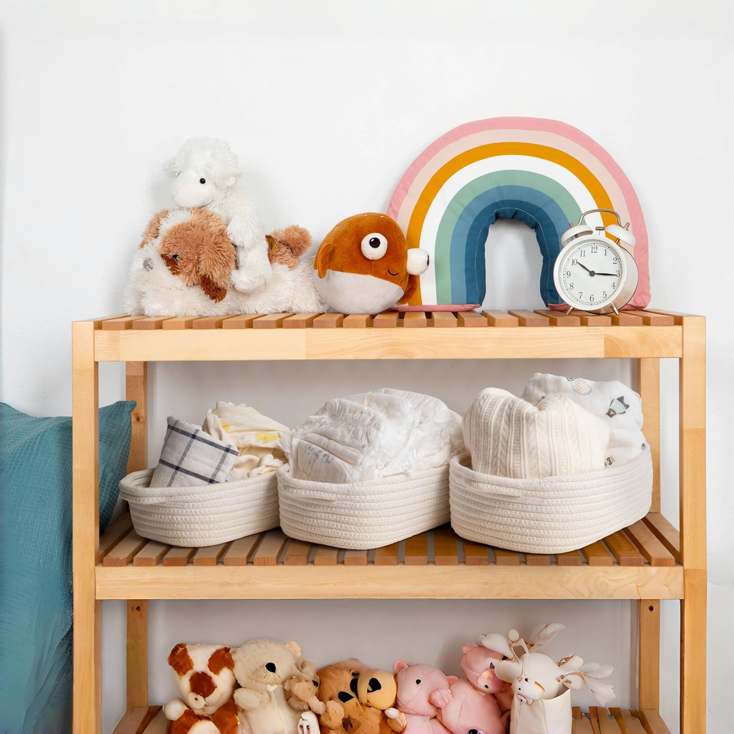 Storage Basket Set – 7-Piece Baskets for Organizing Home, Shelves, Nursery, Bathroom, Dog Toys, Small to Large Decorative Baskets – Off White