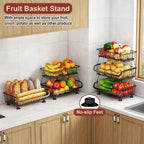 3-Tier Rolling Pantry Cart with Wheels, Stackable Wire Storage Floor Organizer for Kitchen Pantry Snack Shelves, Fruit Basket Stand, Vegetable Storage Rack for Food Snacks Onion Potato, Black, 2 Pack