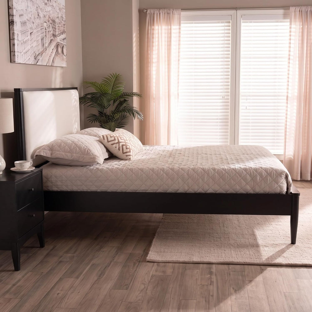 Mid-Century Modern Bed with Boucle Upholstered Headboard，Black：Queen