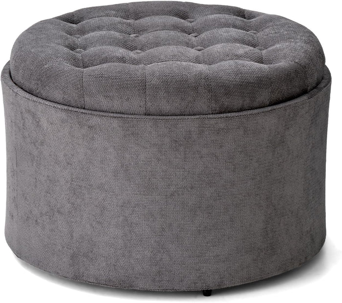 ONBRILL 24" Round Ottoman Coffee Table, Storage Ottoman with Lift-Off Lid | Large Size, Sturdy Steel Frame, 15.4" Height Foot Stool（Better for Low-Profile Sofa), Extra Seat, Entryway Shoe Bench