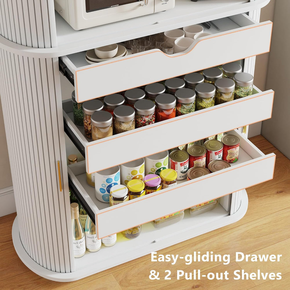 iPormis Kitchen Pantry with Sliding Doors, Tall Modern Curved Pantry Storage ...