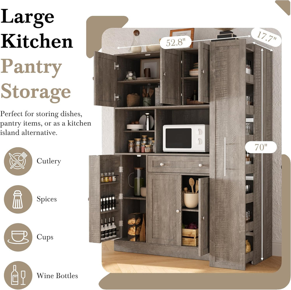 roomfitters Large Kitchen Pantry Cabinet with Pull-Out Side Storage and Hutch...