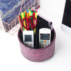 lizimandu Round Leather Art Supply Organizer,Remote Control Holder,360 Degree Spinning,Multi-Functional Pencil Holder,4 Compartments Desktop Stationary Organizer(1-Carved Metal Rose Red)