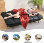 71" Convertible Futon Sofa Bed,Faux Leather Futon Couch Bed,Memory Foam Sleeper Sofa,Modern Folding Small Loveseat for Living Room,Office,Apartment,Matte Black
