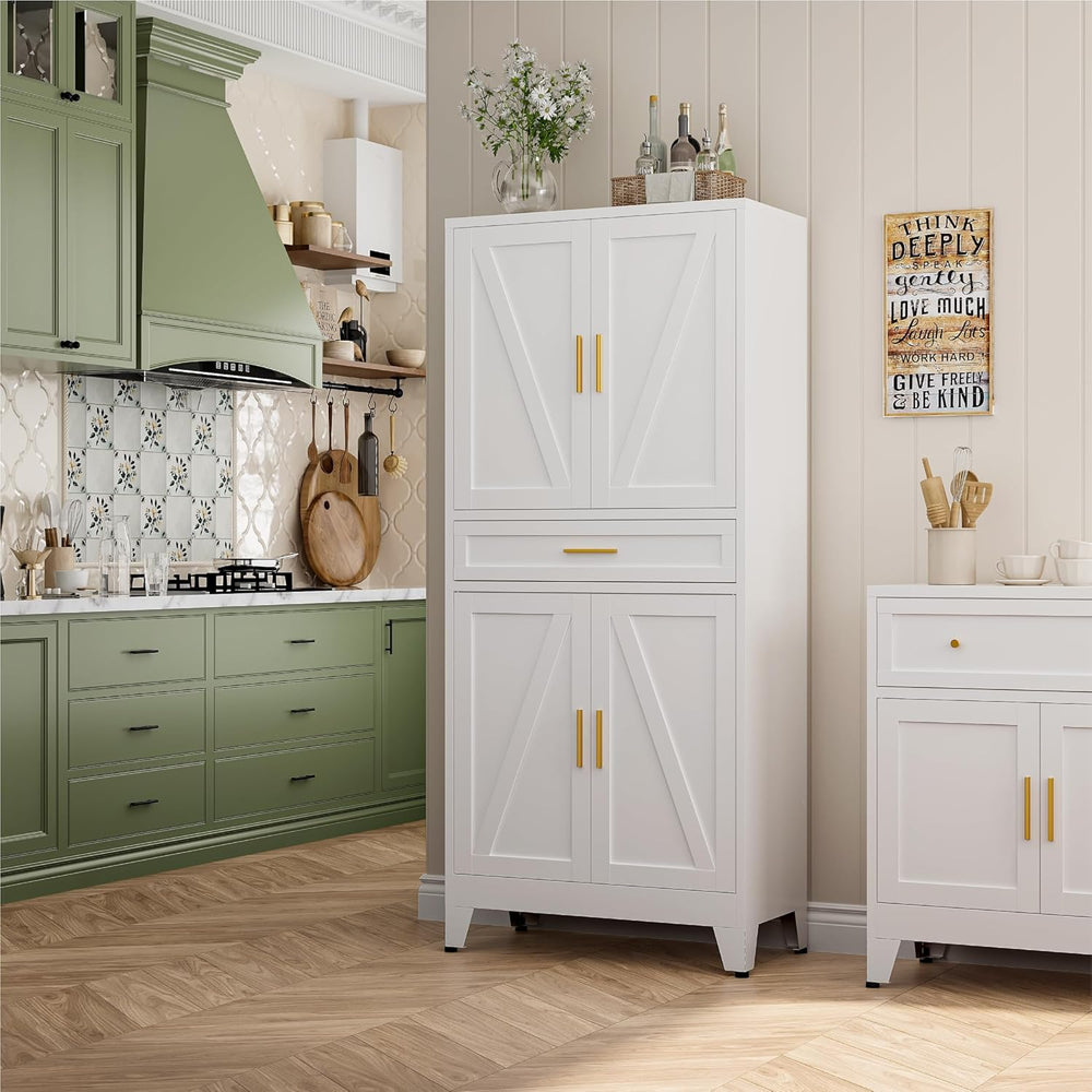 Bevivog Tall Pantry Cabinet with Drawers, 71" Metal Storage Cabinets wit...