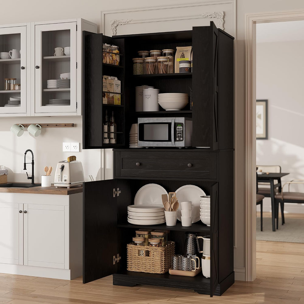 Garvee 71" Kitchen Pantry Cabinet, Barn Door Freestanding Cupboard with ...