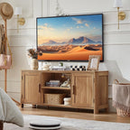 Farmhouse 55" Tv Stand,Dark Wood Entertainment Center with Adjustable Shelves & 2 Door Storage,Wooden Media Console Cabinet for TVs Up to 65 inches, Rustic Tv Stands for Living Room,Bedroom