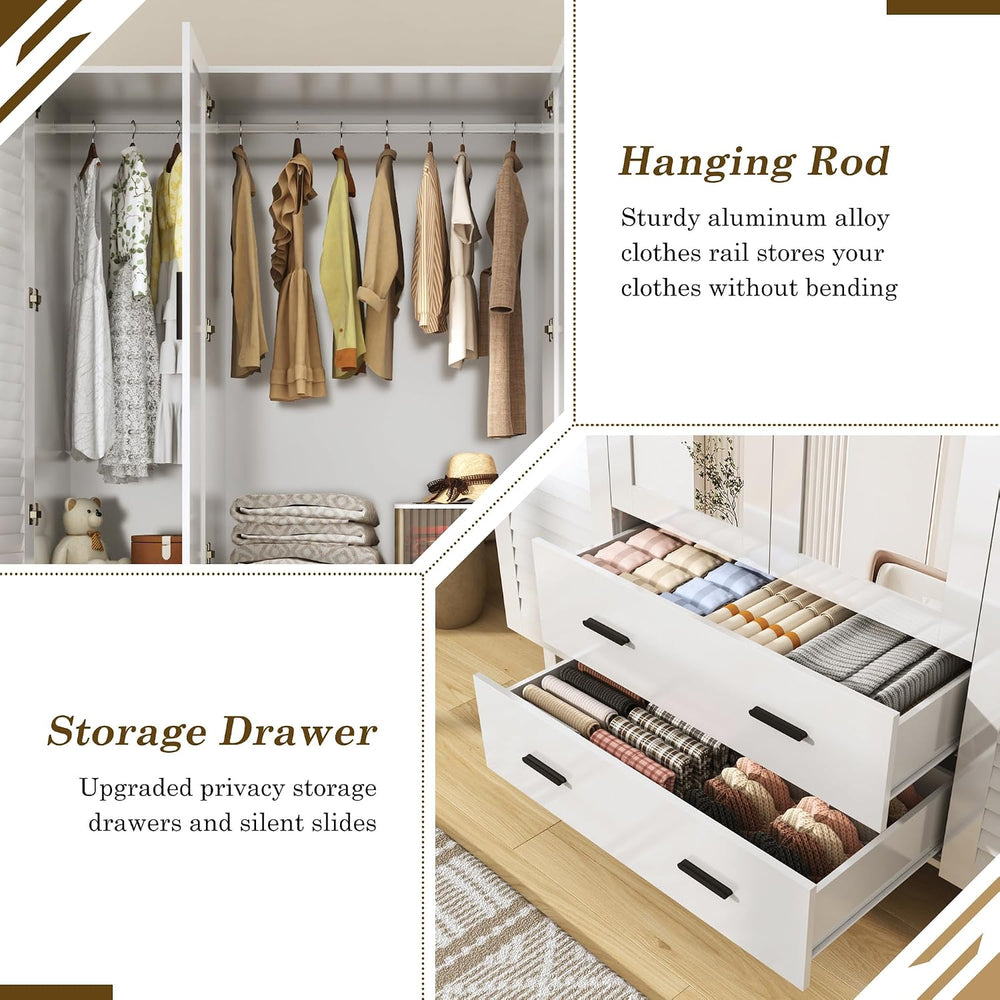 jiteentarou 4 Door Armoire Wardrobe Closet Cabinet with Drawers and LED Light...