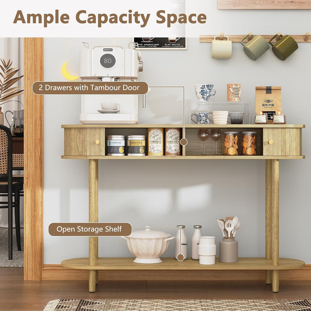 ARTPOWER Entryway Table with Storage, 47.2”, Natural Wood | Fluted Console Ta...