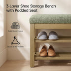 VKNOW 44.3” Entryway Bench, 2-Tier Upholstered Shoe Storage Bench, Green | Shoe Bench with Rubberwood Legs, Shoe Rack for Entryway, Hallway, End of Bed, Living Room