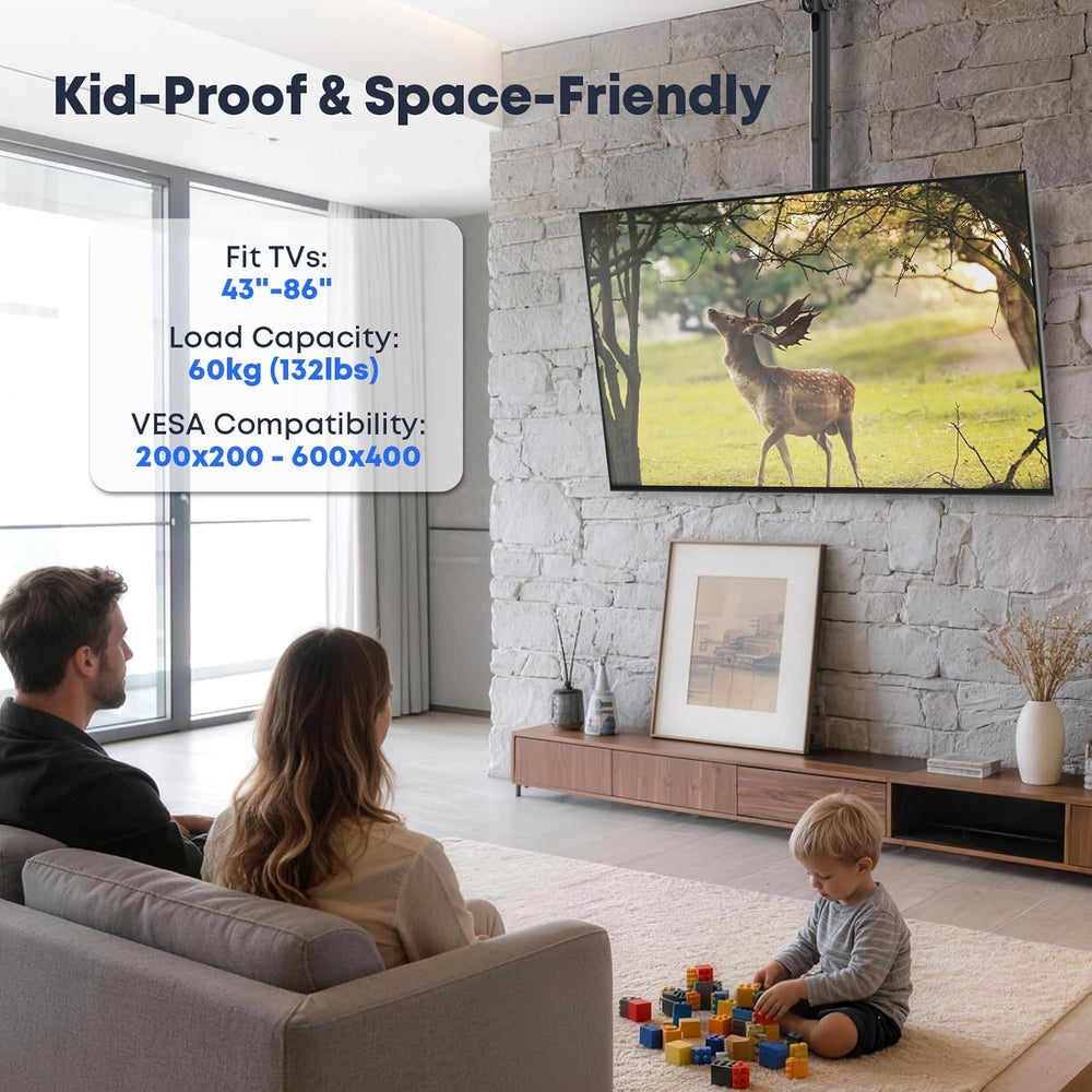 TV Ceiling Mount for Most 43-86 inch TV up to 132lbs, Adjustable Height Ceili...