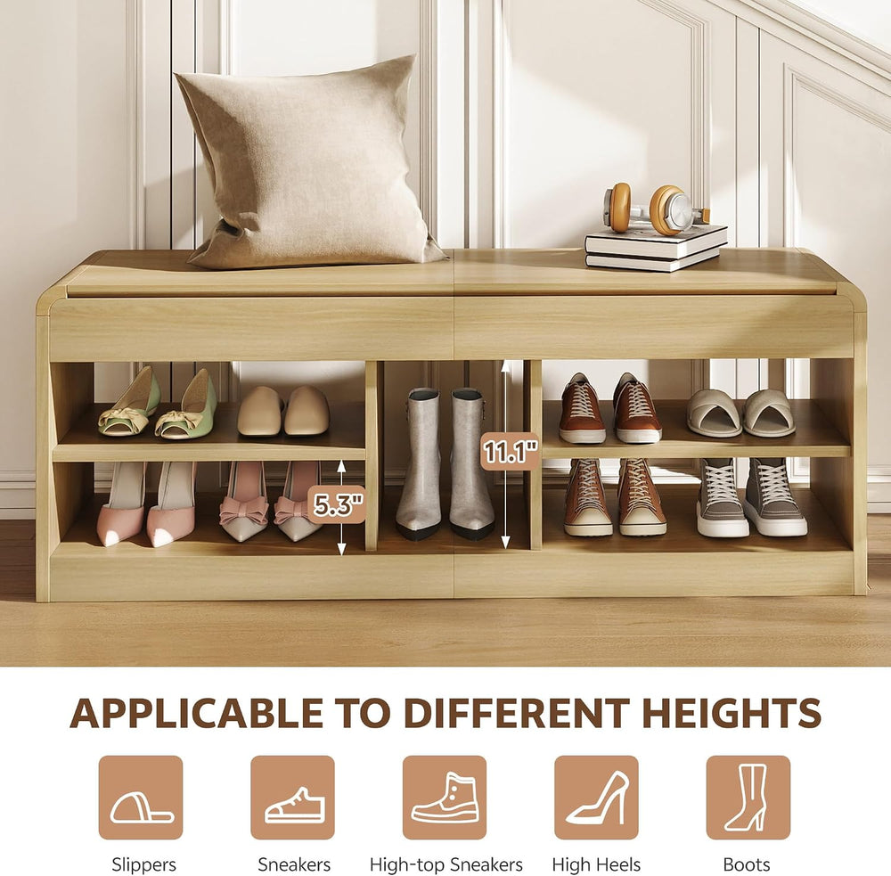 Shoe Storage Bench, 47.2in Entryway Bench with Flip-Open Storage Box, 2 Tier ...