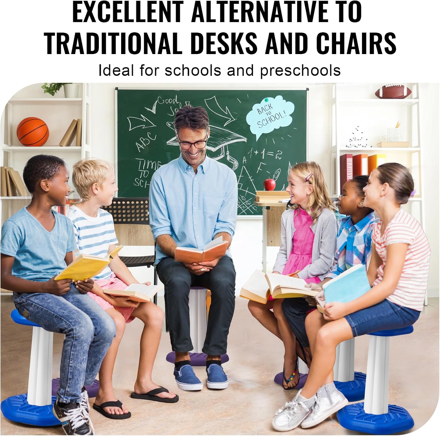 VEVOR Kids Wobble Chair, Active Chair with Sponge Cushion, Wobble Stool Improves Focus, Posture and Calm Children, Ideal for Schools and Home, Age 7-14, Blue