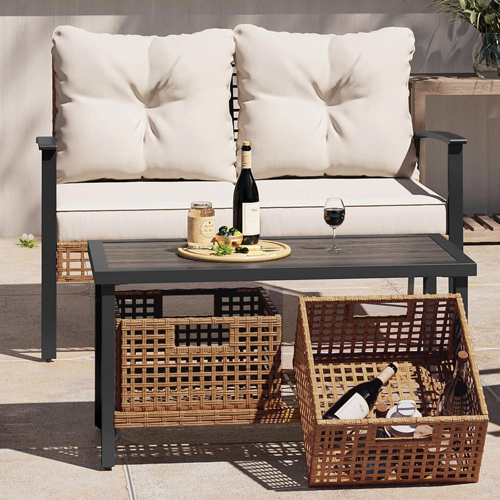 Outdoor Patio Loveseat with Coffee Table Set of 2, 2 Pieces Comfortable Overs...