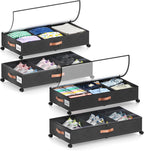 Under Bed Storage with Wheels, 4 Pack Under Bed Storage Container with Dividers & Clear Lids, Under the bed storage Organizer Bins,Underbed Storage with Wheels for Clothes,Toys,Shoes (Black)
