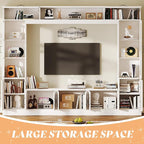 AMERLIFE 98" W Wall Unit TV Stand with Storage for TVs up to 80", Modern TV Console with LED Lights, Entertainment Center with Bookshelves for Living Room, White