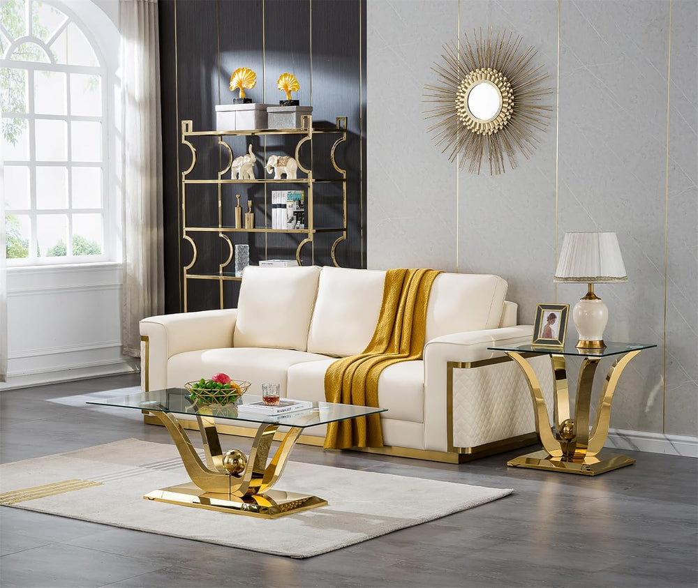 Modern Glass End Table Square Gold Living Room Table Sofa Side Table with 0.4...