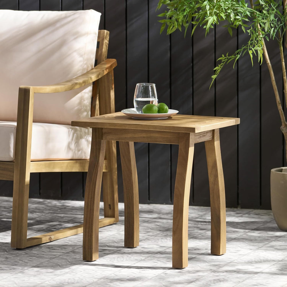 Outdoor Patio Side Table, Wood Accent End Table in Natural Stained, Weather-R...