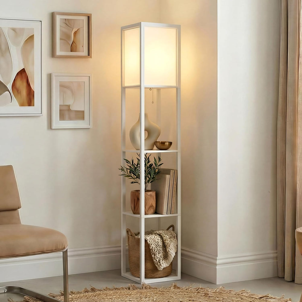 Brightech Maxwell - Modern Shelf Floor Lamp with Lamp Shade & Warm White ...