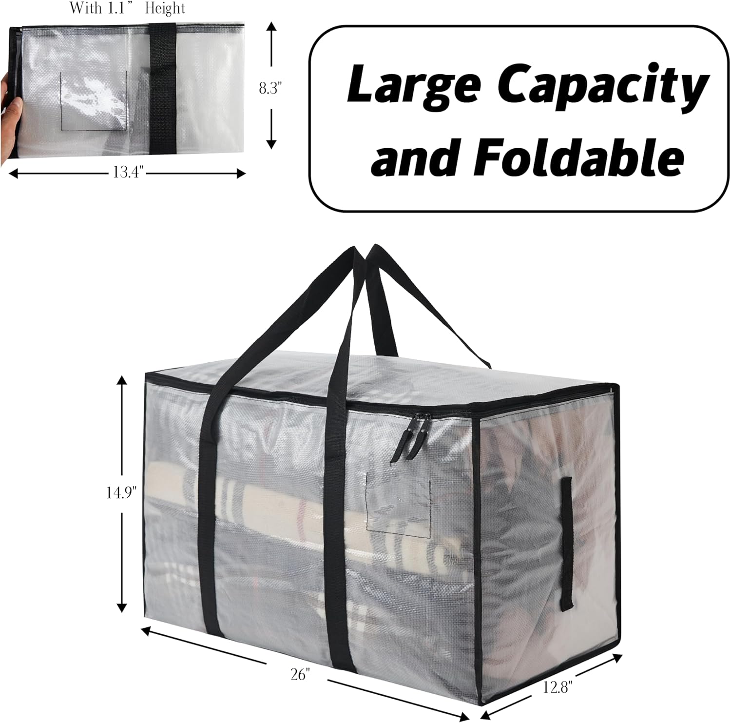 Heavy Duty 93L (24.5 Gallon) Stackable Storage Bins with Fully Openable Lids,Moving Bags Heavy Duty, Clear Plastic Totes for Moving Storage, Home Organization, Christmas Decorations. 8 pack