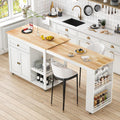 JassmiPkwy 78'' Rolling Kitchen Island with Extendable Dining Table for 4, Kitchen Islands on Wheels w/Pull Out Table, Drawer, 2-Tier Storage Shelf, Hooks, White