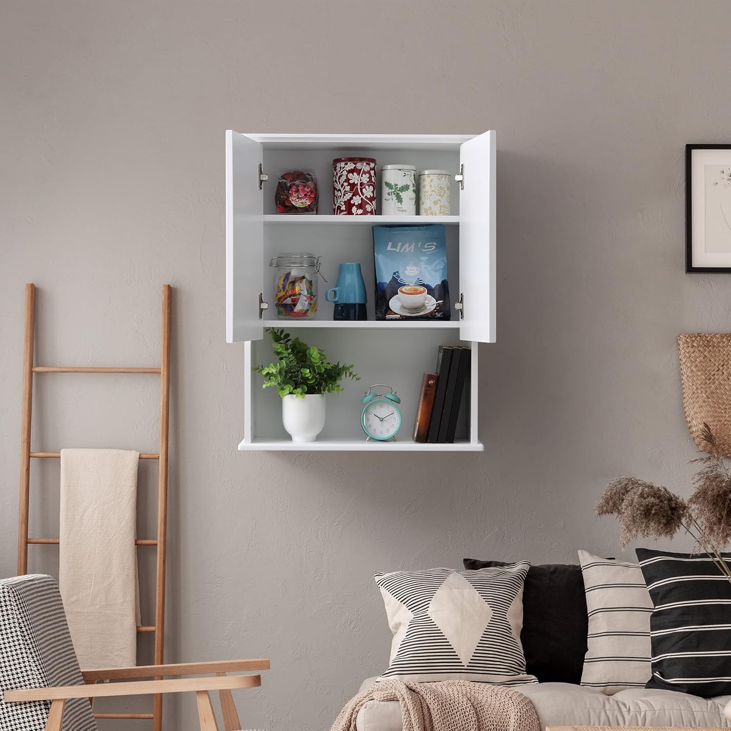 Bathroom Wall Cabinet Wooden Medicine Cabinet Buffering Hinge MDF Material Over Toilet Storage 23"x29" and Adjustable Shelves Cupboard Above Toilet with Large Space