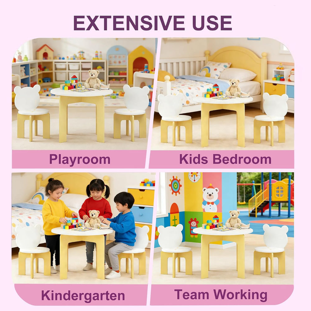 3-Piece Table & Chair Set, Cute Bear-Back Chairs | Ages 3-8 Boys & Gi...