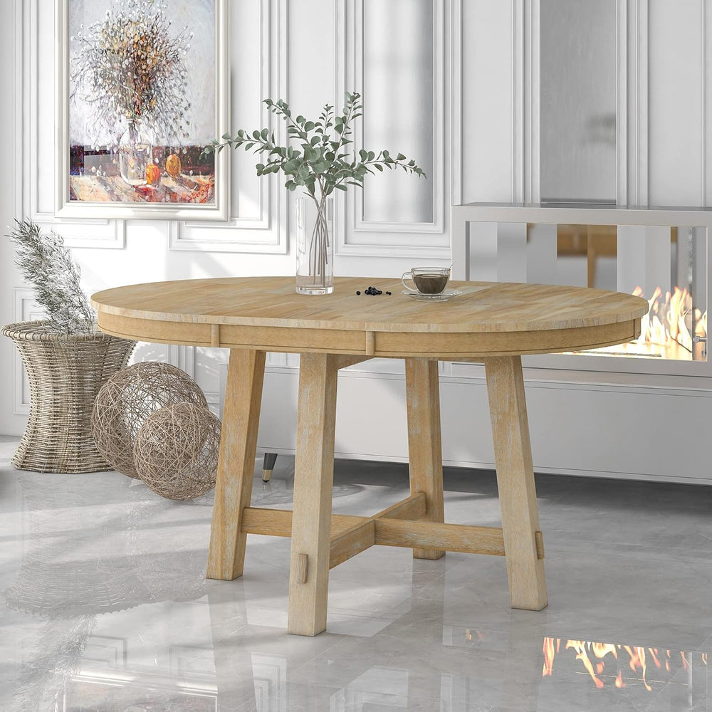 ERYE Farmhouse Style Wooden Dining Table 42-Inch Functional Extendable Round ...