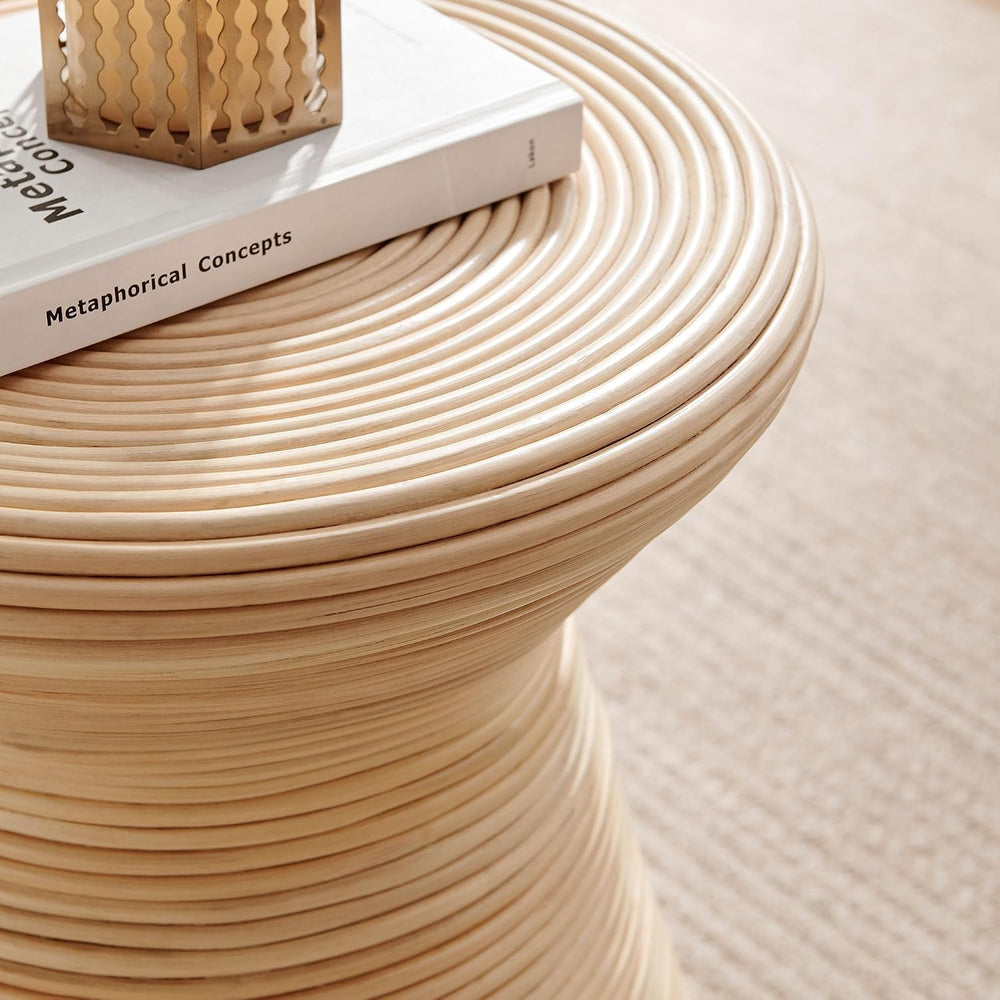 Modway Tavi Natural Rattan Hourglass Round Side Table in Natural – 16 Inch Sm...