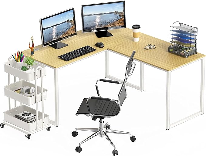 SHW Mission 55 x 60 Inches L-Shape Home Office Computer Desk, Oak