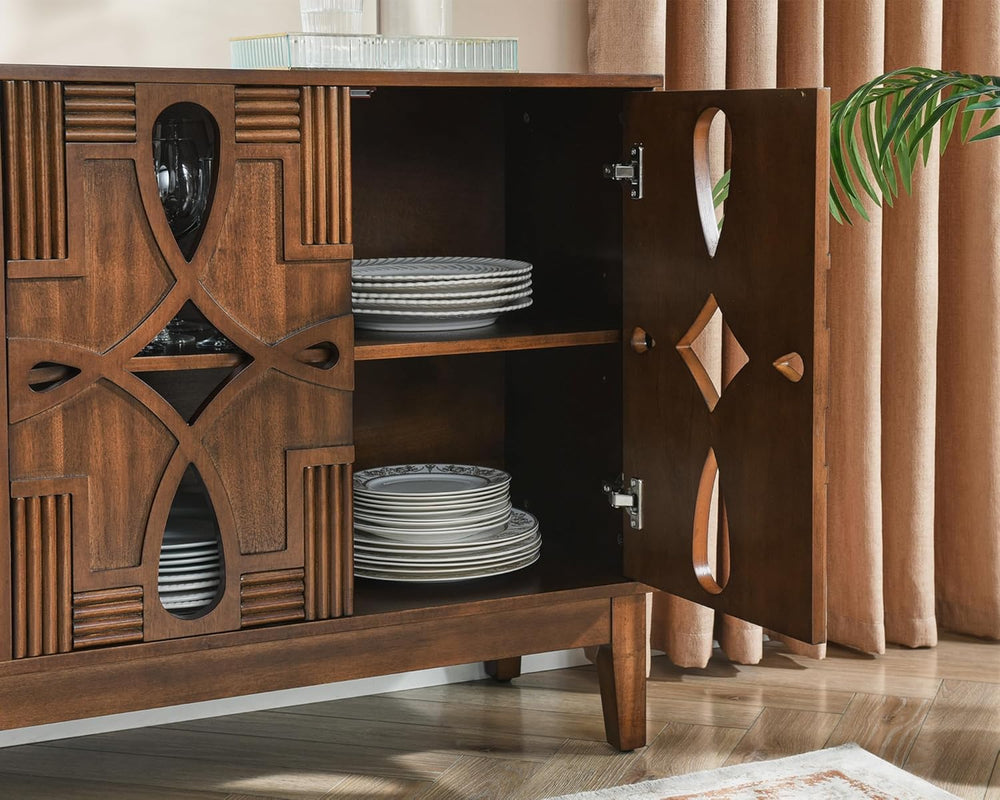 LKTART 60" Mid Century Modern Sideboard Buffet with Hollow Carved Doors ...
