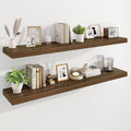 Marsmiles 55" Floating Shelves for Wall, Wooden Shelves with Invisible Brackets Set of 2, Rustic Farmhouse Wall Mounted Shelf for Kitchen Bathroom Living Room Study, Walnut