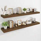 Marsmiles 55" Floating Shelves for Wall, Wooden Shelves with Invisible Brackets Set of 2, Rustic Farmhouse Wall Mounted Shelf for Kitchen Bathroom Living Room Study, Walnut