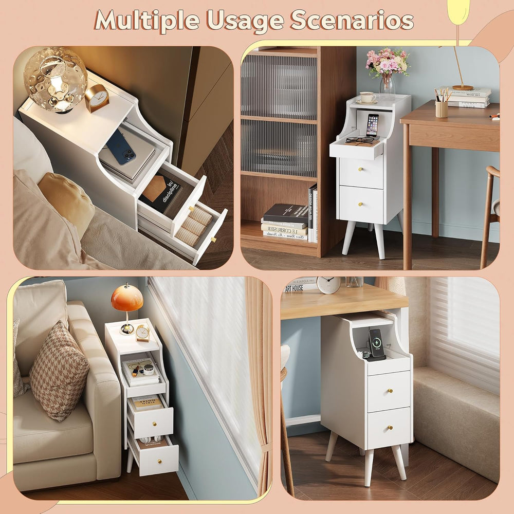 WLIVE Small Nightstand with Drawers, Narrow Bedside Tables with Open Shelf &a...