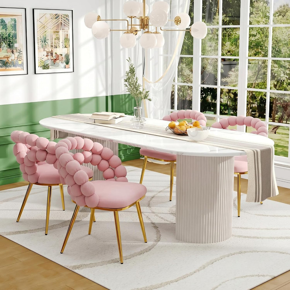 TesNus Velvet Dining Chairs Set of 4, Pink Upholstered Velvet Chairs with Gol...