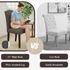 LSSBOUGHT Fabric Dining Chair Upholstered Parsons Kitchen Chair with Copper Nails and Solid Wood Legs for Dining Room,Restaurant (Taupe, 2PCS)