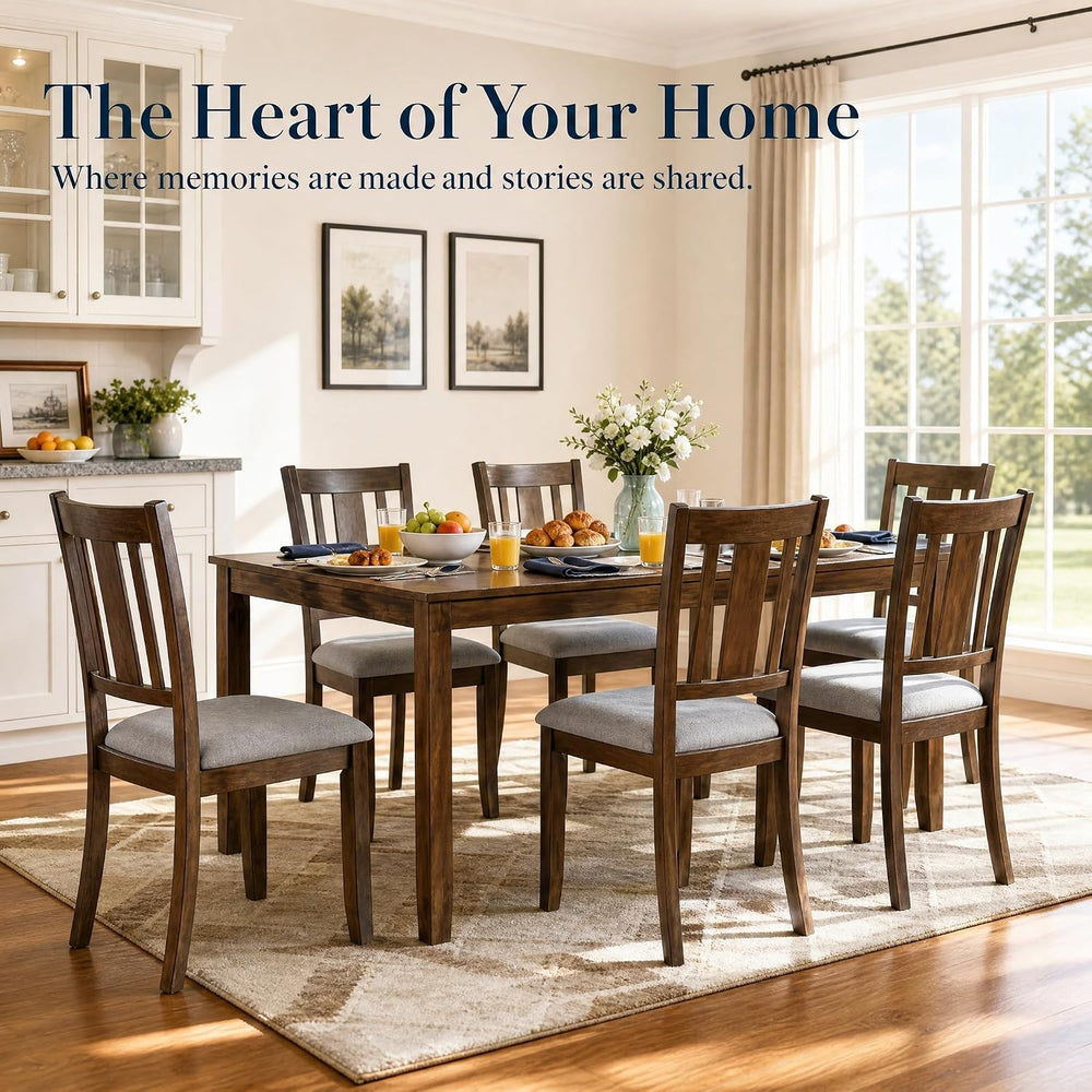 7-Piece Dining Table Set, Counter Height Kitchen Set with Rectangular Table &...