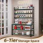 Bakers Racks for Kitchens with Storage, 6 Tiers Large(47.2“W x 15.7”D x 70.8" H) Kitchen Stand with Hutch, Freestanding Organizer with Shelves,Rustic Brown