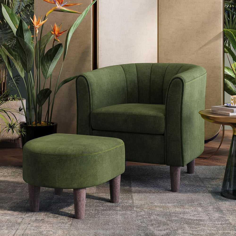 LINSY Accent Chair with Ottoman, Modern Barrel Chair Small Armchair Reading C...