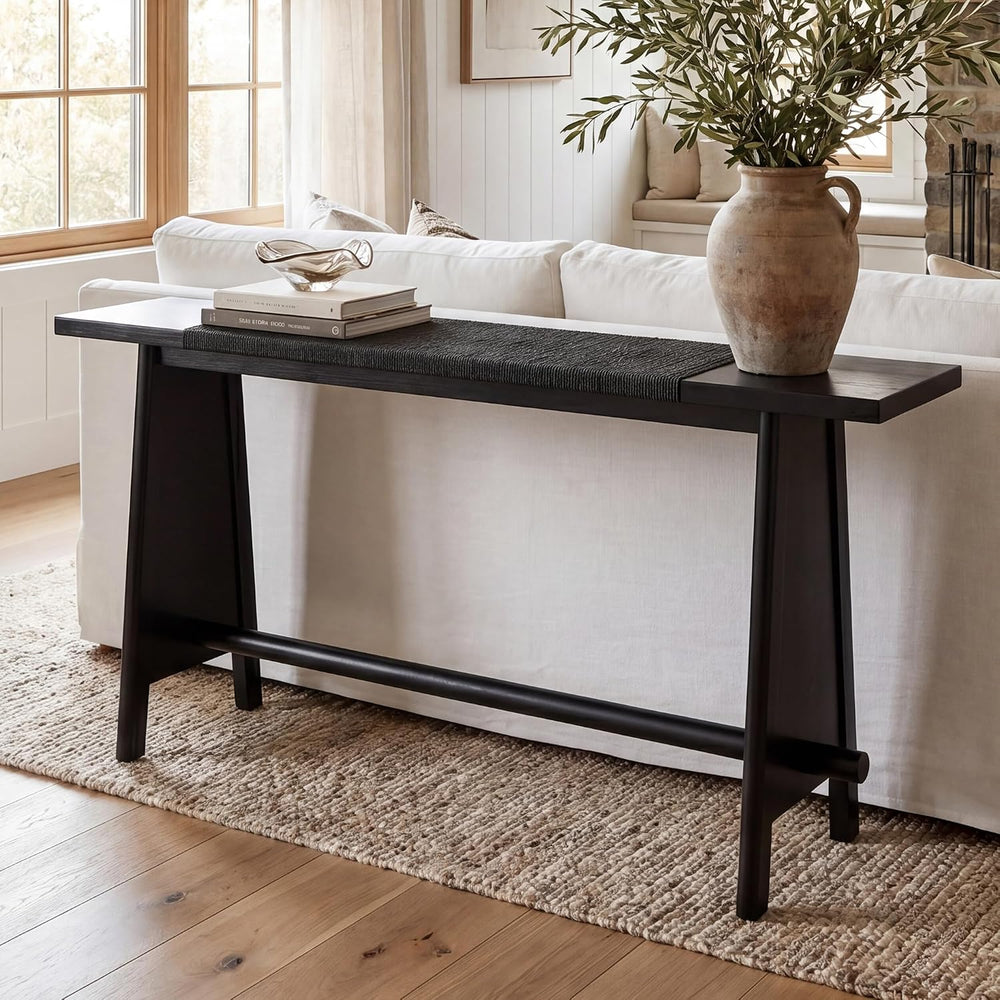 Kmax Entryway Table with Woven Paper Cord Top, Solid Wood Entryway Table for ...