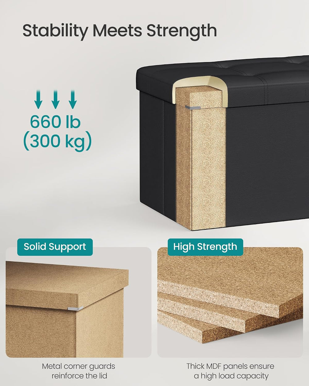 SONGMICS MAZIE Collection - 43 Inches Folding Storage Ottoman Bench, Ottoman ...