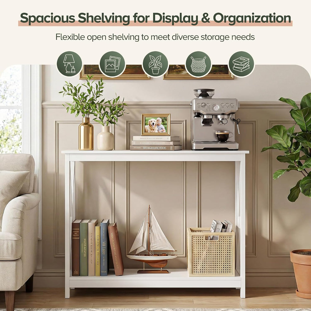 ZenStyle Sofa Side Console Table with 2 Storage Shelves Narrow Accent Table f...
