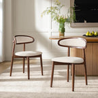 HULALA HOME Dining Chairs Set of 2 Mid-Century Modern Fabric Upholstered Dining Room Chairs Kitchen Side Chair with Open Curved Back, Walnut Rubber Wood Legs, Dinner Chairs for Living Room, Beige